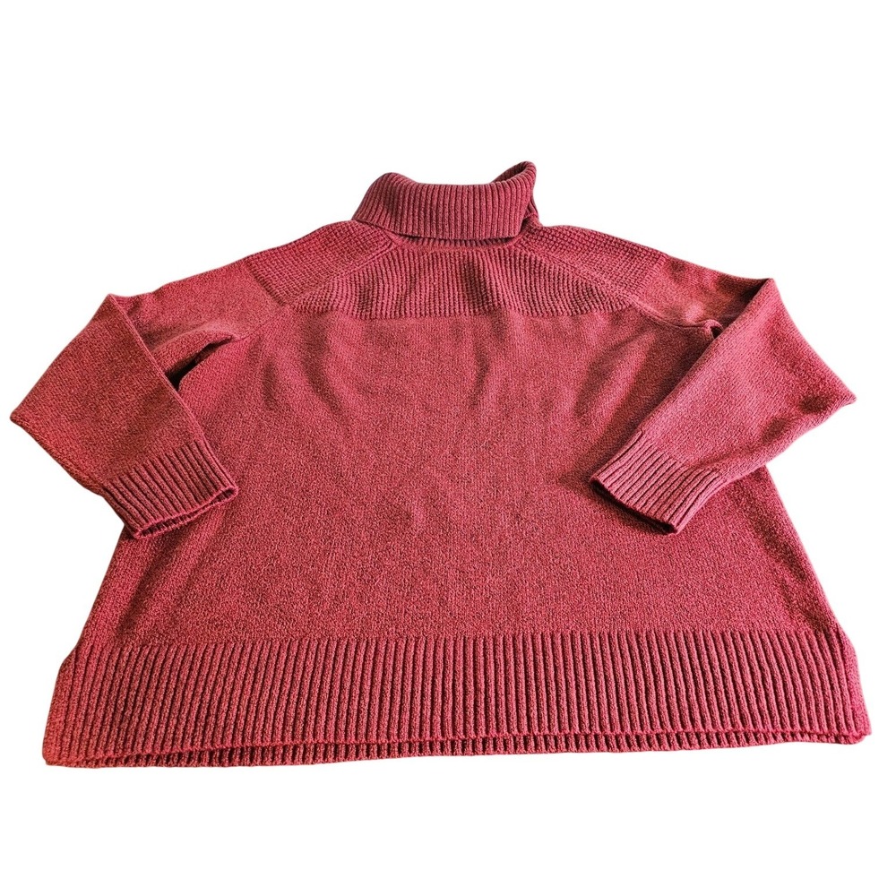 L.L.Bean Turtleneck Sweater Womens XL Red Marl Knit Ribbed Cotton Blend 515159